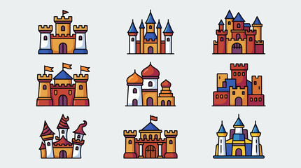 Collection of stylized castle icons © Masha
