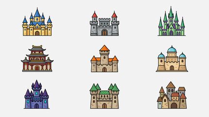 Collection of stylized castle icons © Masha
