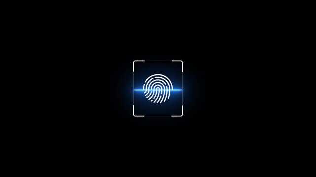 scanner icon animation isolated scanner neon shine icon animation .fingerprint biometric scanning animation. Biometric scanning showing neon fingerprint icon with fingerprint, 4k quality video.