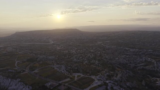 Drone Footage of Uchisar Castle and Goreme View in Cappadocia Nevsehir Turkey with Fairy Chimneys and Scenic Valleys