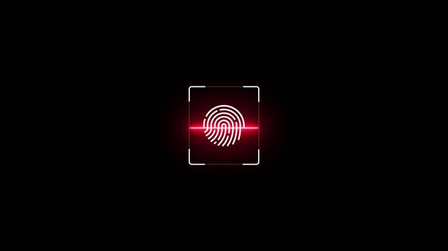 scanner icon animation isolated scanner neon shine icon animation .fingerprint biometric scanning animation. Biometric scanning showing neon fingerprint icon with fingerprint, 4k quality video.