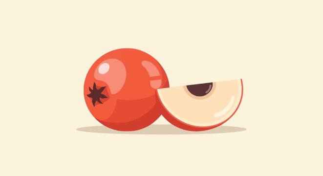 Illustration of a Fresh Red Apple with a Sliced Wedge