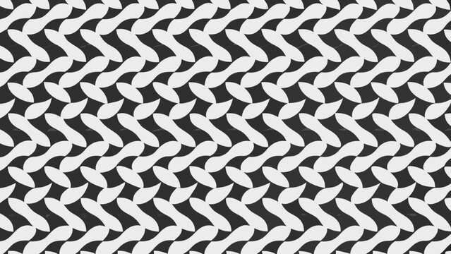 Interlocking wave pattern in black and white repeating geometric design