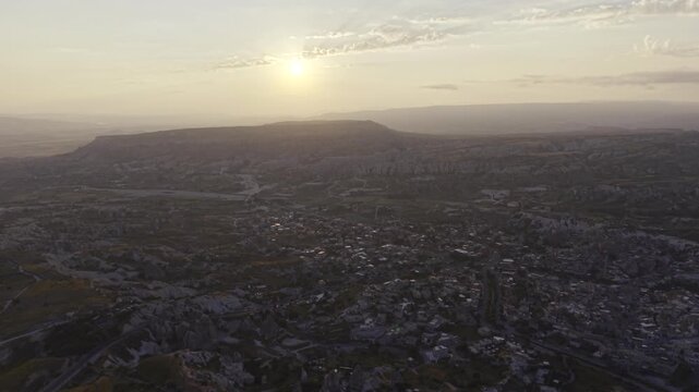 Drone Footage of Uchisar Castle and Goreme View in Cappadocia Nevsehir Turkey with Fairy Chimneys and Scenic Valleys