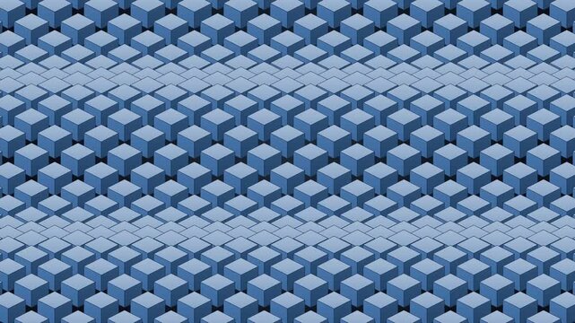 Abstract 3D isometric cube grid with seamless ripple motion. Dimensional geometric blocks create a modern looping background featuring smooth wave-like movement and depth.