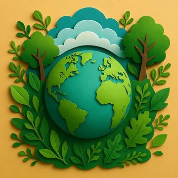 3D Paper Cut-out Eco Earth and Ozone Illustration