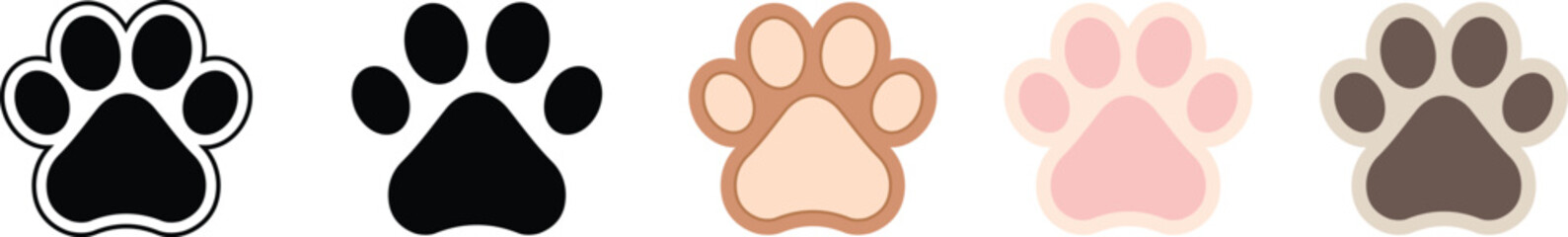 Sweet Animal Paw Print Color Vector illustrations Set on Transparent white background © KHOKON