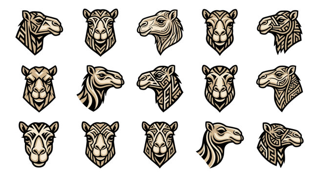 Modern Zebra and Camel Head Illustrations Stylish Black and White Animal Skull Art Design Set with high quality professional line art symbols for modern creative design and digital branding projects