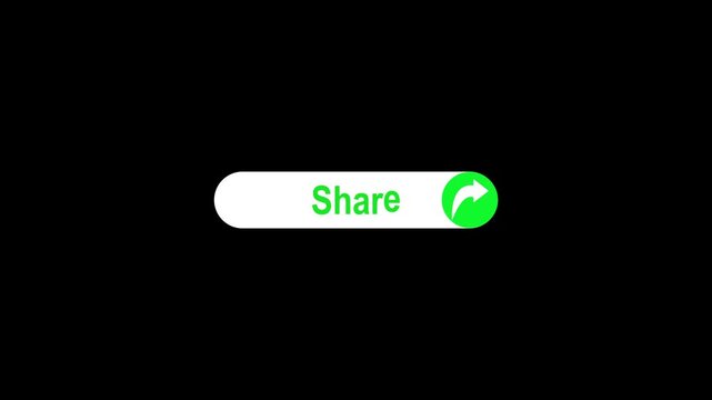 Animation of a YouTube share button with text and icon. Animated share button on black background