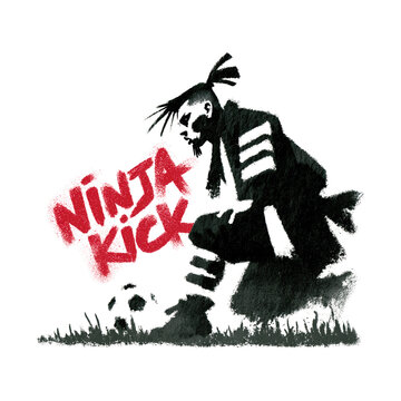 Soccer player prepares for a ninja kick on the field during a game