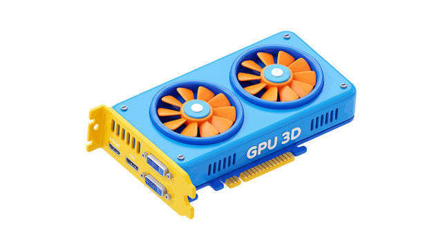 Vector illustration of 3d illustration of a modern computer graphics card on a transparent background
