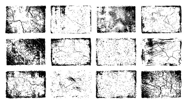 Distressed Grunge Texture Overlay Set With Aged Ink Rectangles