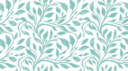 Fototapeta premium Seamless Hand Drawn Botanical Pattern Featuring Elegant Teal Flourishing Leaves and Organic Foliage Elements for Creative Textile Design Projects