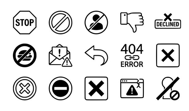 Black Rejection and Restriction Pictogram Vector Set for Web and App Design