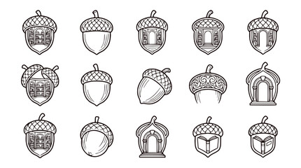 Acorn Icons Set: Nature Elements, Buildings, Books, Doors, Arches, Decorative Elements © Akun