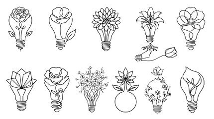 Creative Lightbulb Flowers: Idea Generation, Innovation, Growth, Nature Concept © Akun
