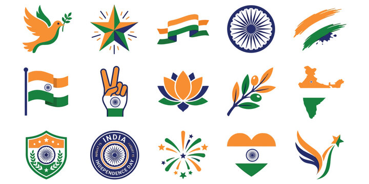 Independence day india frame collection with floral and ribbon frames ashoka chakra bundle and tricolor abstract backgrounds