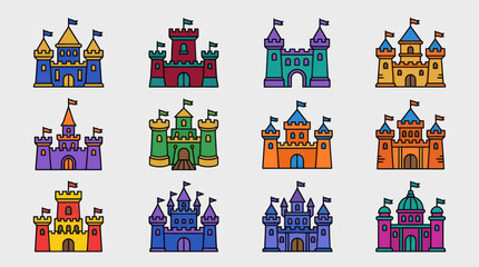 Colorful castle icons set © Masha