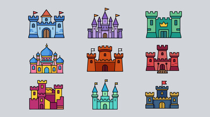 Colorful castle icons collection © Masha