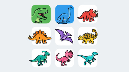 Colorful dinosaur icons set © Masha
