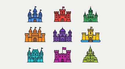 Colorful fantasy castle icons collection © Masha