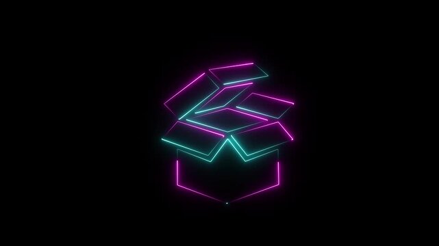 Glowing neon line Open box neon box package delivery service. Gift box icon. card box icon ,Motion Graphic Animation.