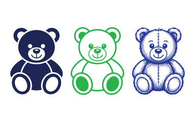 Obraz premium Teddy Bear Icon Set for Kids and Toys, Cute Plush Animal Symbols in Outline and Doodle Style, Children’s Toy Vector Illustration Pack.