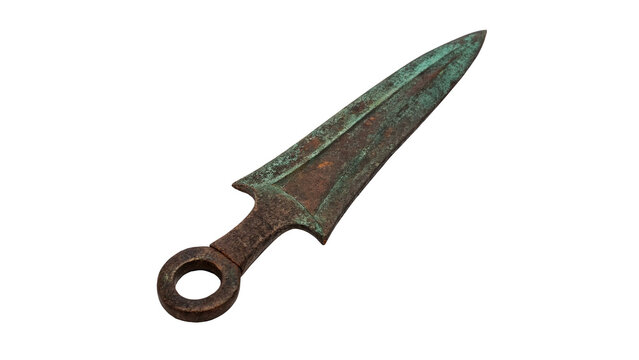 Ancient medieval warrior steel combat dagger knife weapon isolated on a transparent background