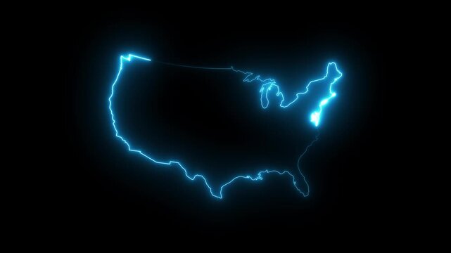 Neon map of USA. United States of America concept map.