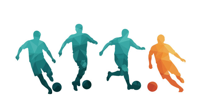 Abstract Geometric Soccer Players Silhouette Set