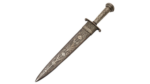 Ancient medieval warrior steel combat dagger knife weapon isolated on a transparent background