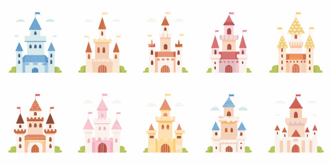 Colorful Castles Illustration With Flags A Whimsical Vector Arrangement © prince