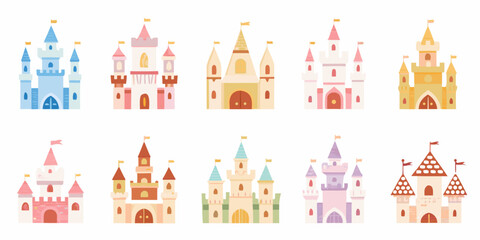 Colorful Castles Illustration With Flags A Whimsical Vector Arrangement © prince