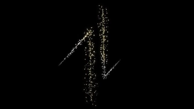 Fantasy glitter particle star trail animation with white twinkling sparkles, magical fairy dust stream, glowing light line, cartoon doodle vector overlay for black screen motion graphics background 4k