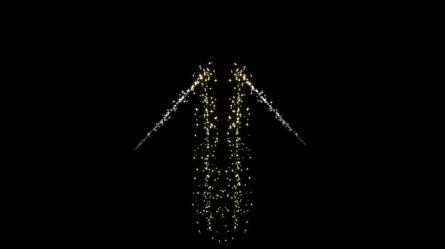 Shimmering star glitter line particle animation featuring white twinkling sparkles, fairy dust flow, radiant magic glow, flat cartoon vector doodle overlay on black screen with seamless loop, 4K