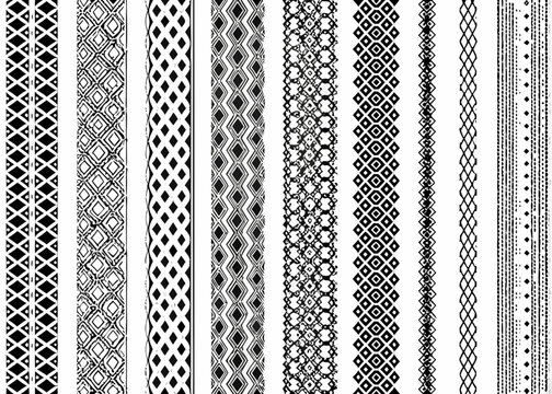 Black and white ornamental pattern designs on a white background