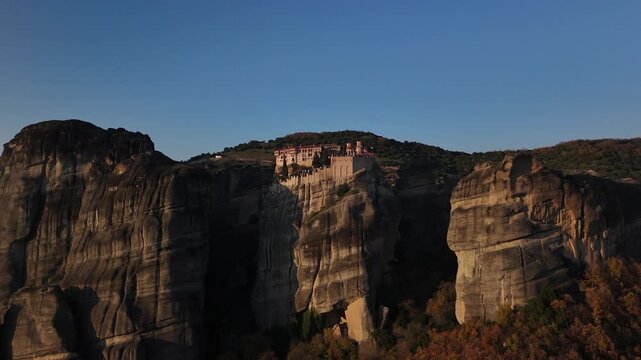 Aerial Drone View of Meteora Monasteries and Rock Formations, Greece
