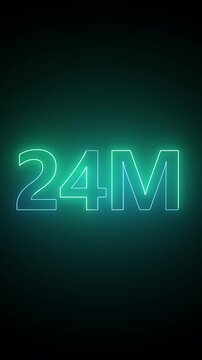 Glowing neon 24M number sign with dynamic green light animation for social media milestone celebration.