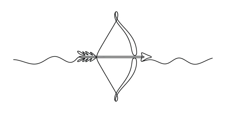 Continuous line drawing of a bow and arrow