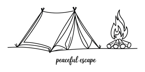 Camping tent and campfire doodle sketch © Alzin