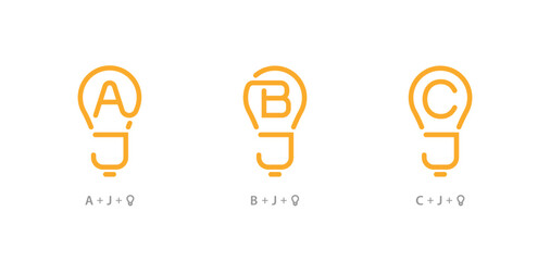 Set of initials letter AJ, BJ, and CJ with light bulb simple lines logo design © Royan