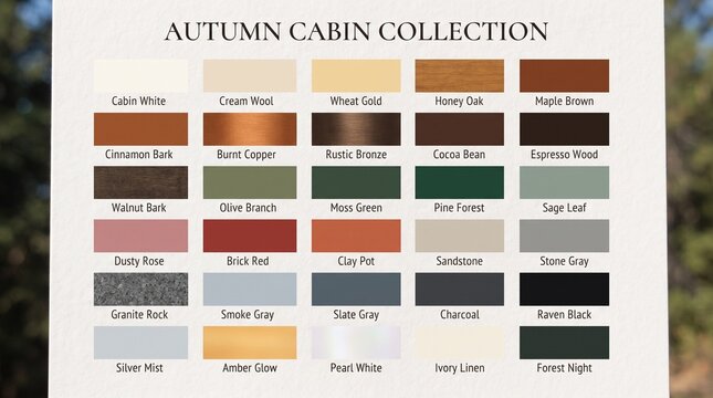 Autumn cabin collection color palette chart with swatches collection spectrum