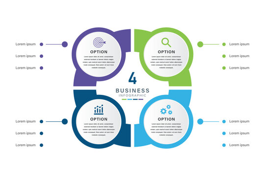 Circular business infographic with four option icons and quadrants