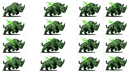 Industrial Animated Rhino Character Charging with Electric Green Lightning Bolt Effects with high quality professional line art symbols for modern creative design and digital branding projects © Safara