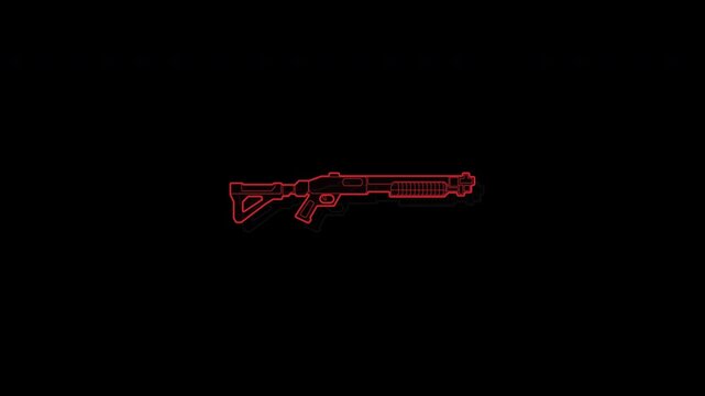 Abstract Red Neon Outline Of A Shotgun Against Dark Background.