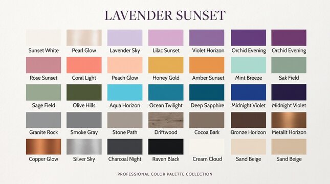 Lavender sunset color palette chart for creative design with lavender, resource