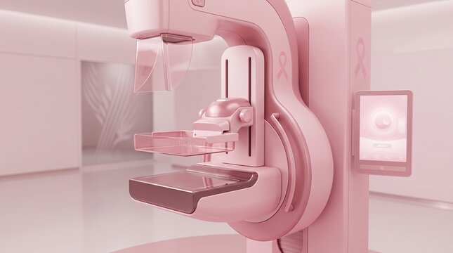 Pink ribbon breast cancer awareness mammography machine