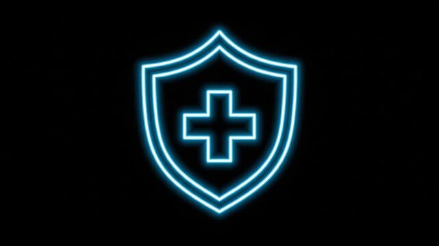Blue shield with cross icon on black background