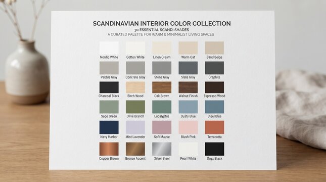 Scandinavian interior design color collection palette with scandinavian