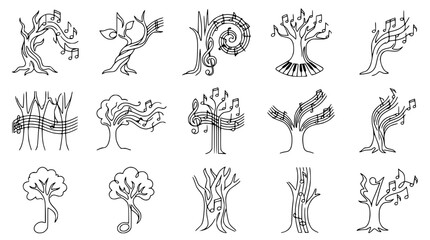Musical Trees Collection: Creative Vector Illustrations of Nature and Music Harmony © Akun